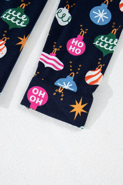Set aus Oberteil und Hose mit Weihnachtslichter-Print und Kragen