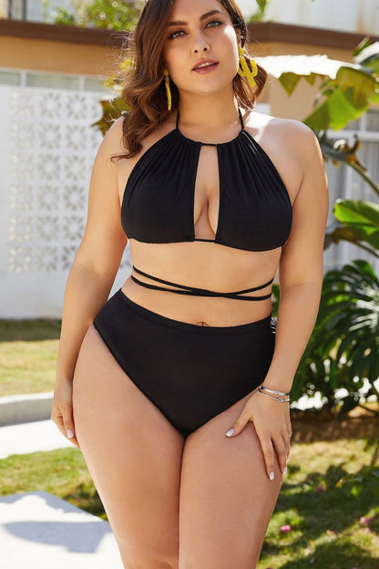 Rückenfreies Bikini-Set mit Cut-outs und Bindeband in Übergröße