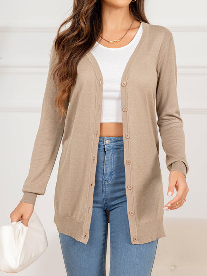 Langer Cardigan mit Knopfleiste und Schlitz
