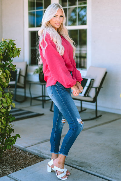 Bluse mit gekerbten Ballonärmeln