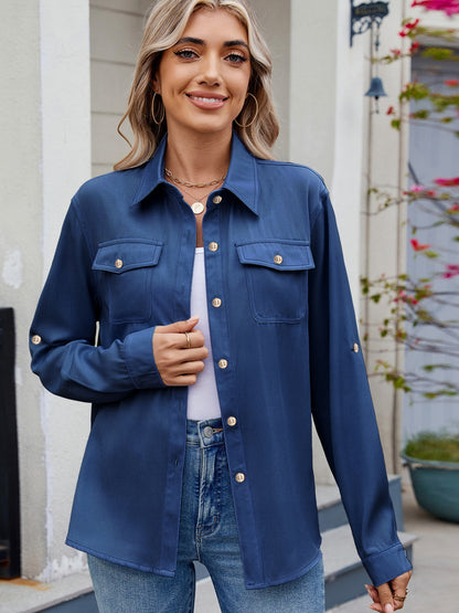 Einfarbiges Langarmhemd mit Kragen