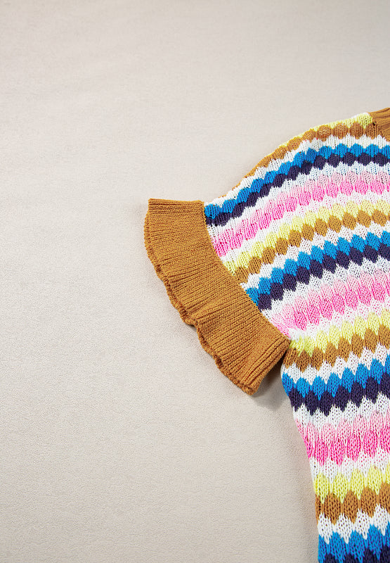 Pullover mit Rundhalsausschnitt und kurzen Ärmeln in Kontrastfarbe