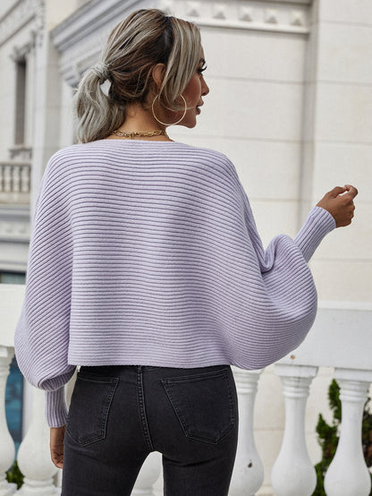 Gewebter, rechts horizontal gerippter Pullover mit Dolman-Ärmeln