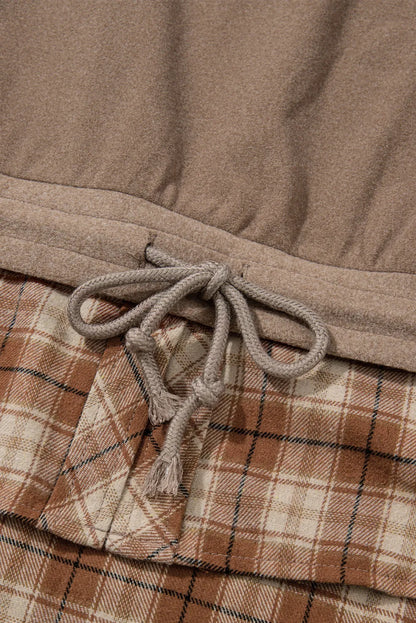 Kariertes Rollkragen-Langarm-Oberteil mit Kordelzug