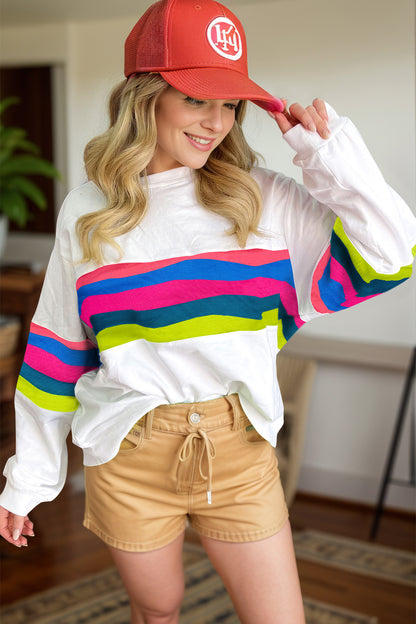 Langärmliges Oberteil mit Rundhalsausschnitt in Kontrastfarbe