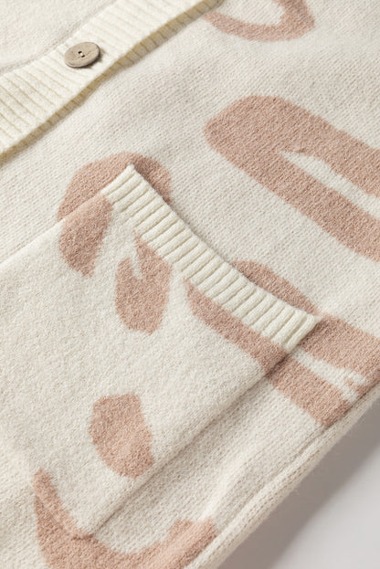 Strickjacke mit Leopardenmuster und V-Ausschnitt und Knopfleiste