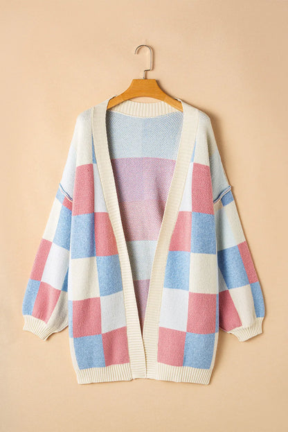 Strickjacke mit Farbblockdesign und offener Vorderseite und langen Ärmeln