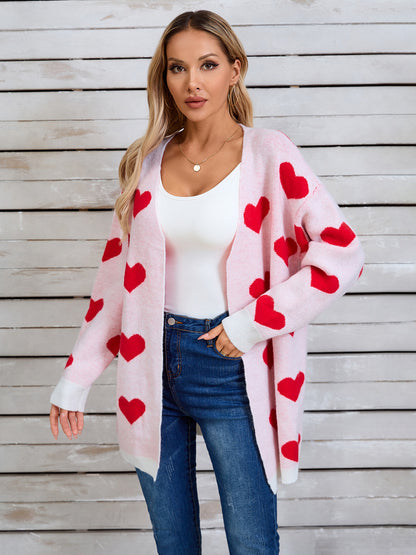Langärmlige Strickjacke mit Engelsflügeln und Herzmuster, vorne offen