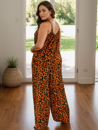 Jumpsuit mit weitem Bein und Leopardenmuster in voller Größe