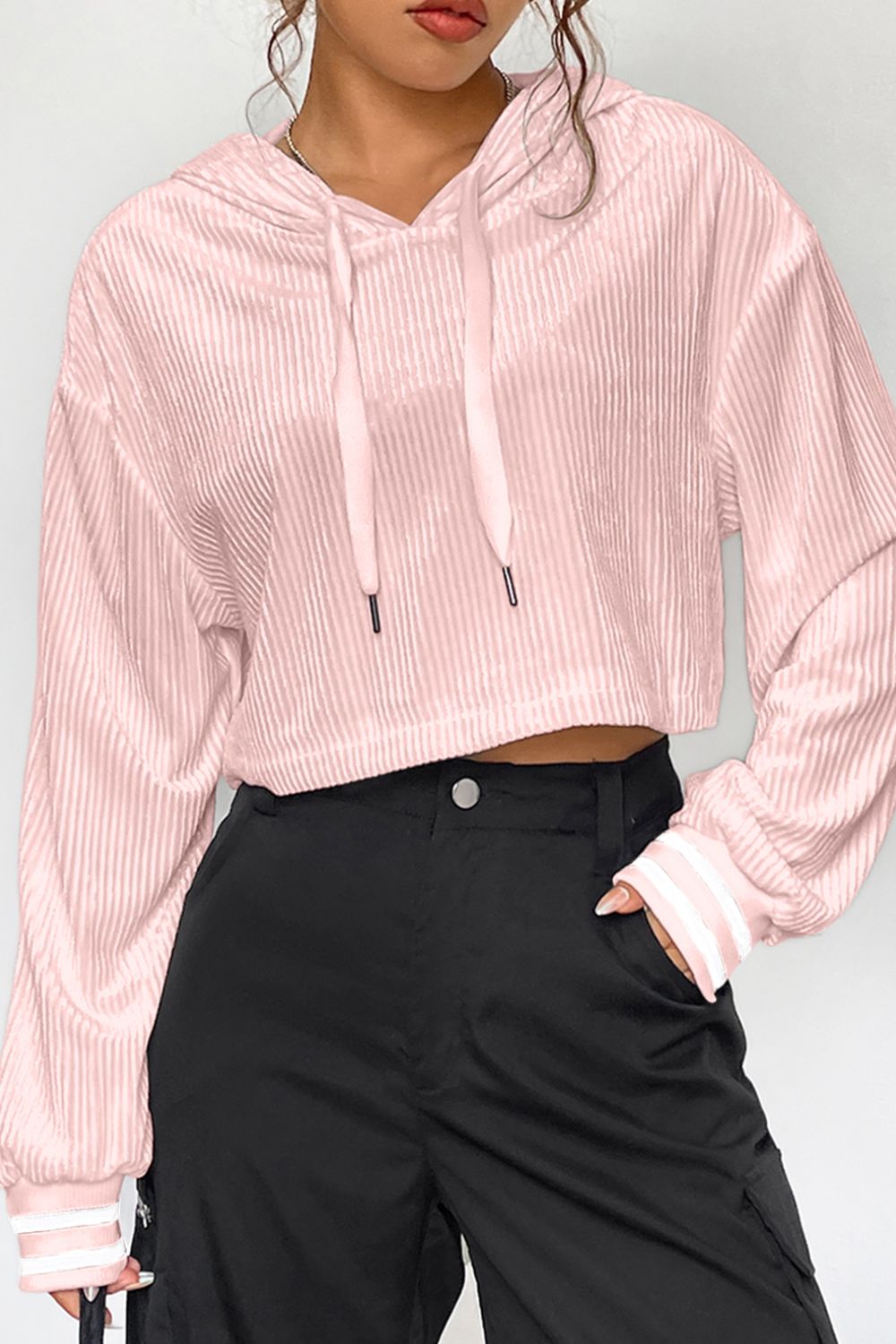 Kapuzenpullover mit überschnittener Schulter und Kordelzug