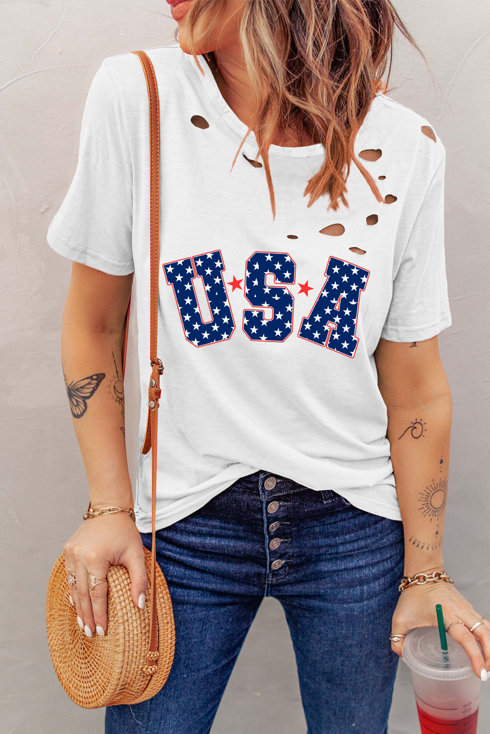 USA T-Shirt mit Rundhalsausschnitt und kurzen Ärmeln