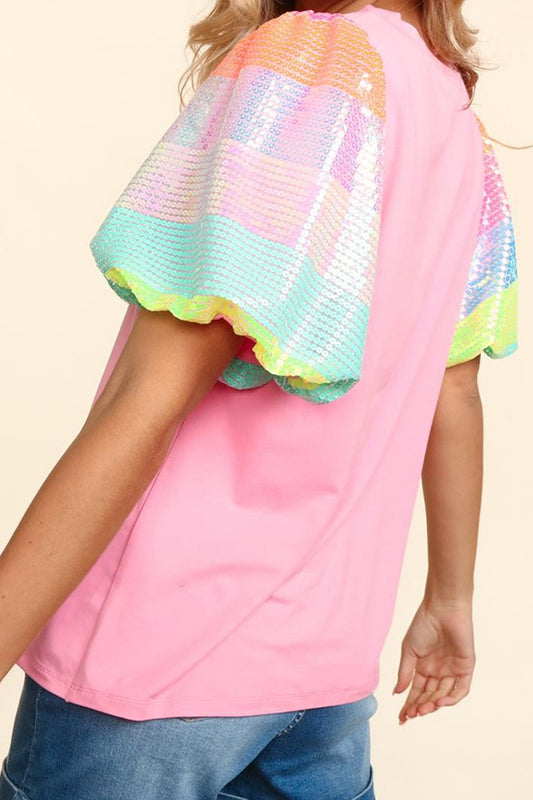 Pailletten-Bluse mit Rundhalsausschnitt und kurzen Ärmeln