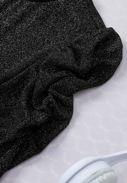 Metallic-Bluse mit Rundhalsausschnitt und Puffärmeln