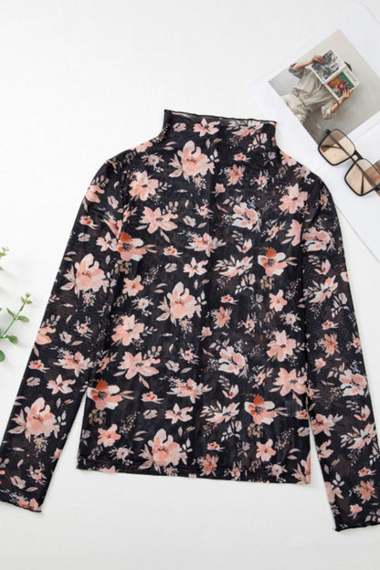 Langärmlige Bluse mit Rollkragen und Blumenmuster