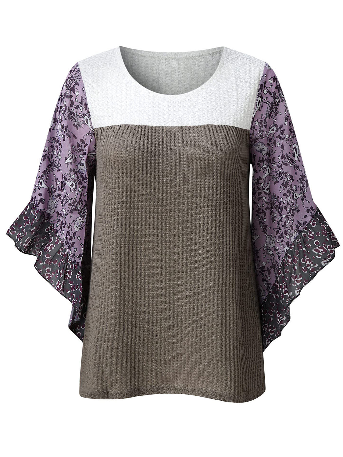 Bedruckte Bluse mit Rundhalsausschnitt und Dreiviertelärmeln in voller Größe