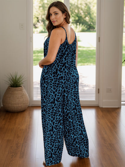 Jumpsuit mit weitem Bein und Leopardenmuster in voller Größe