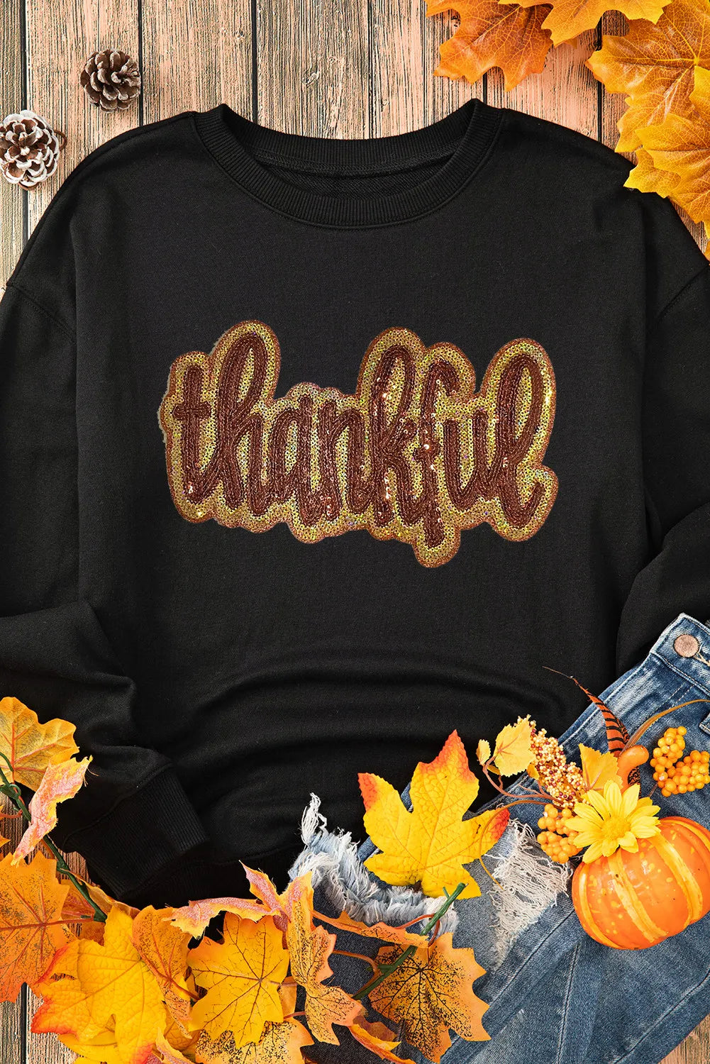 THANKFUL Langarm-Sweatshirt mit Rundhalsausschnitt