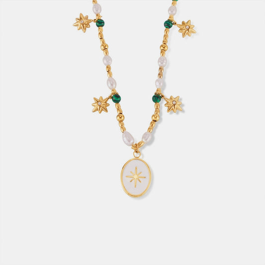 Halskette mit ovalem Süßwasserperlenanhänger aus Titanstahl