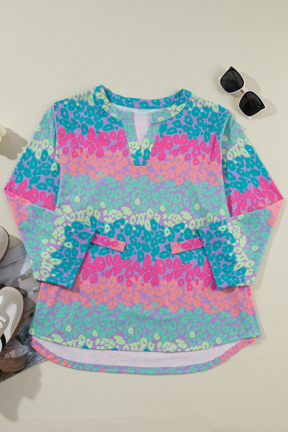 Plus Size Bluse mit Leopardenmuster und langen Ärmeln