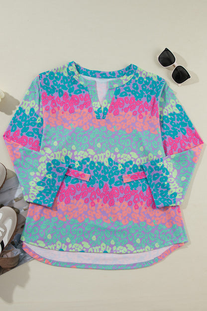 Plus Size Bluse mit Leopardenmuster und langen Ärmeln