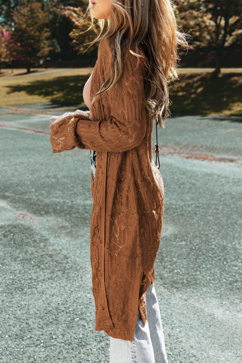 Durchbrochene Strickjacke mit offener Vorderseite und langen Ärmeln