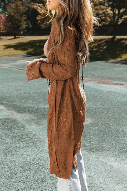 Durchbrochene Strickjacke mit offener Vorderseite und langen Ärmeln