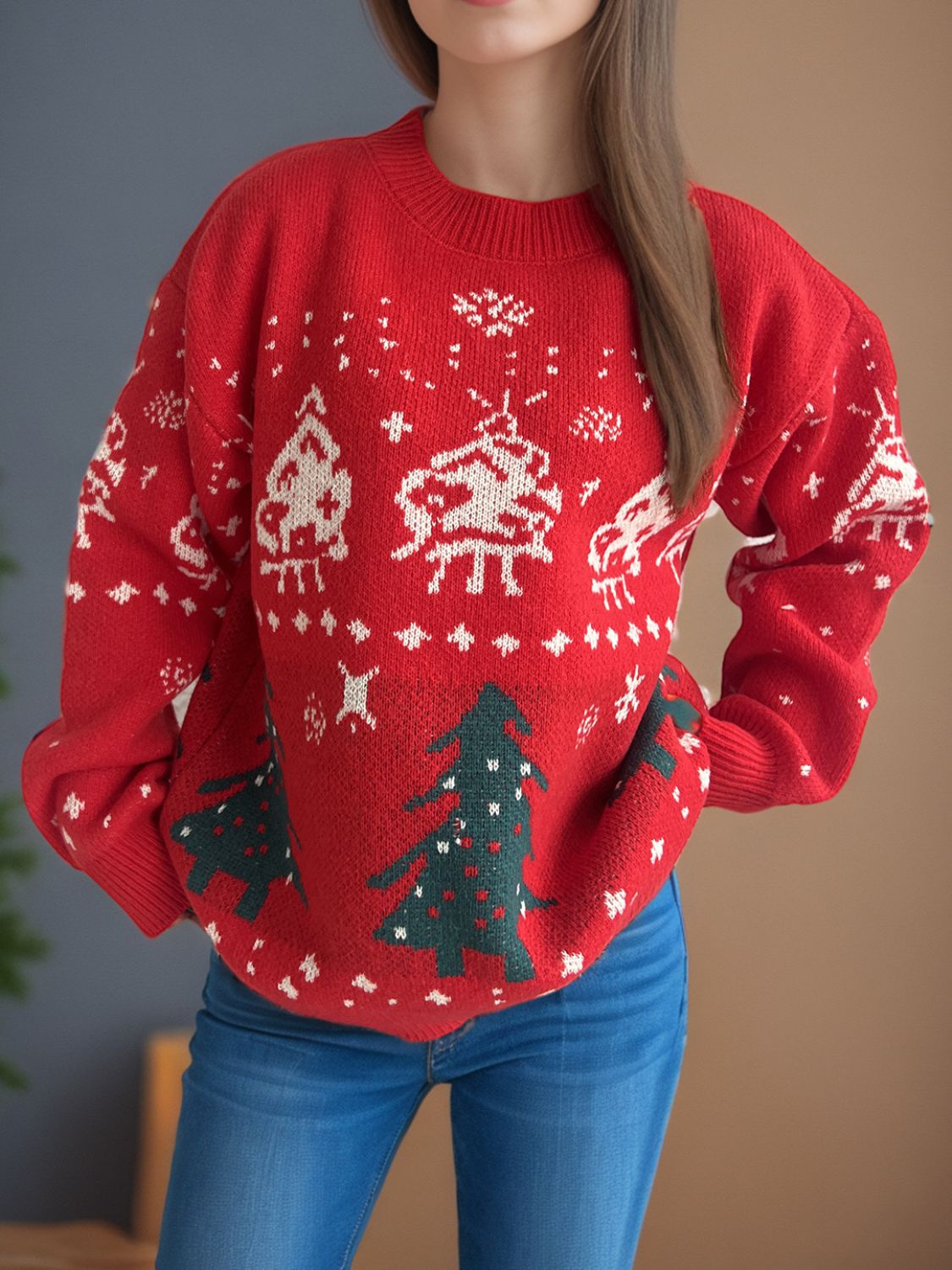 Weihnachtselement Rundhals Langarmpullover