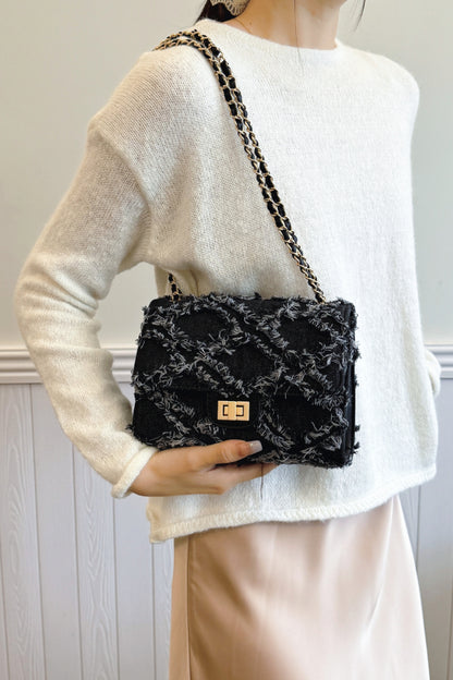 Umhängetasche aus Denim mit ungesäumtem Saum