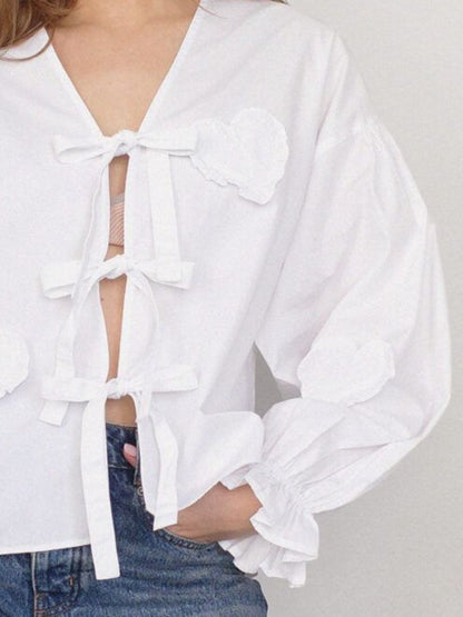 Bluse mit Volantärmeln und Bindeband