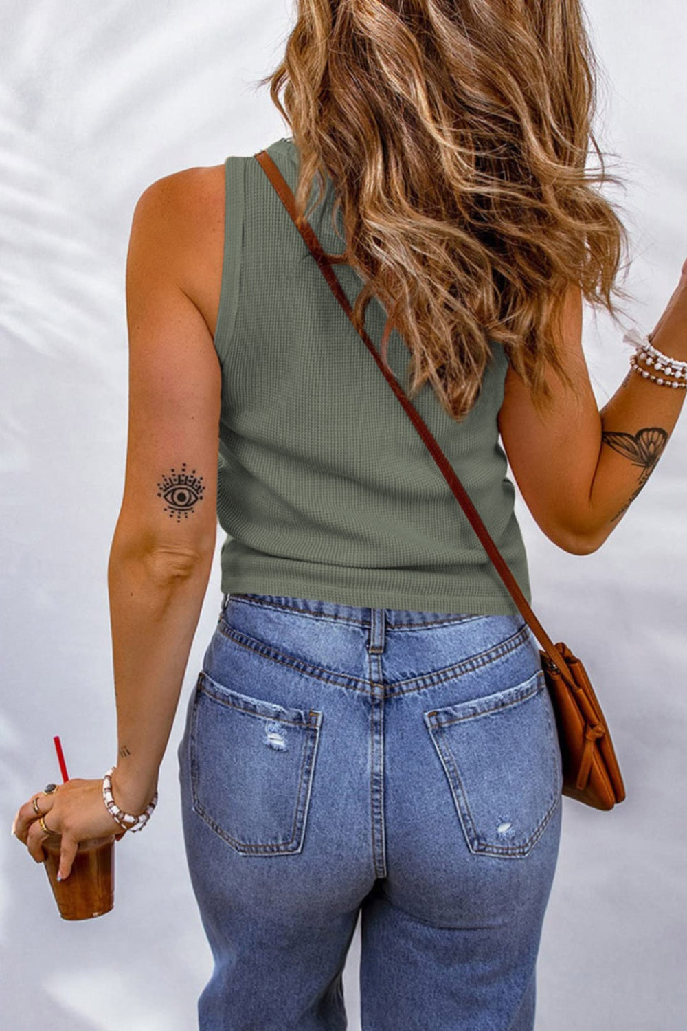 Waffelstrick-Tanktop mit U-Ausschnitt