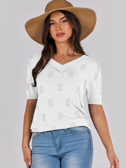 Strickoberteil mit V-Ausschnitt und halblangen Ärmeln