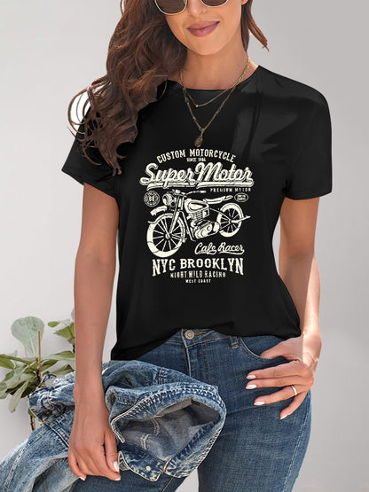 T-Shirt mit Rundhalsausschnitt und Motorrad-Grafik