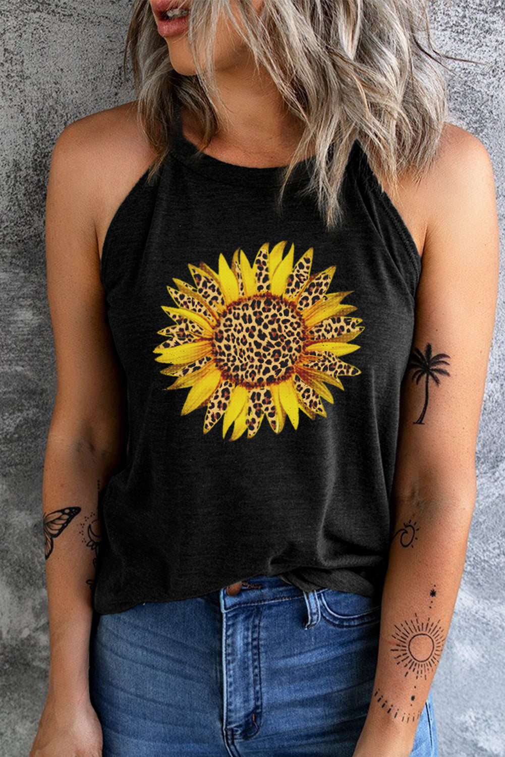 Tanktop mit Rundhalsausschnitt und Sonnenblumen-Grafik