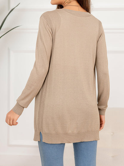 Langer Cardigan mit Knopfleiste und Schlitz