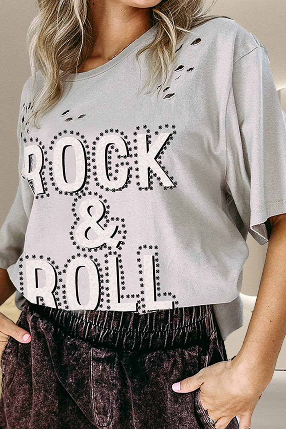 ROCK &amp; ROLL T-Shirt mit Rundhalsausschnitt und überschnittenen Schultern
