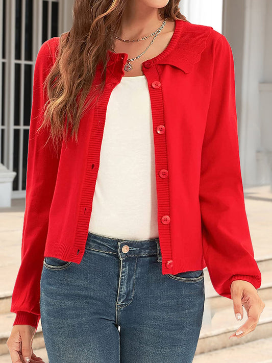 Langärmlige Strickjacke mit Kragen und Knopfleiste