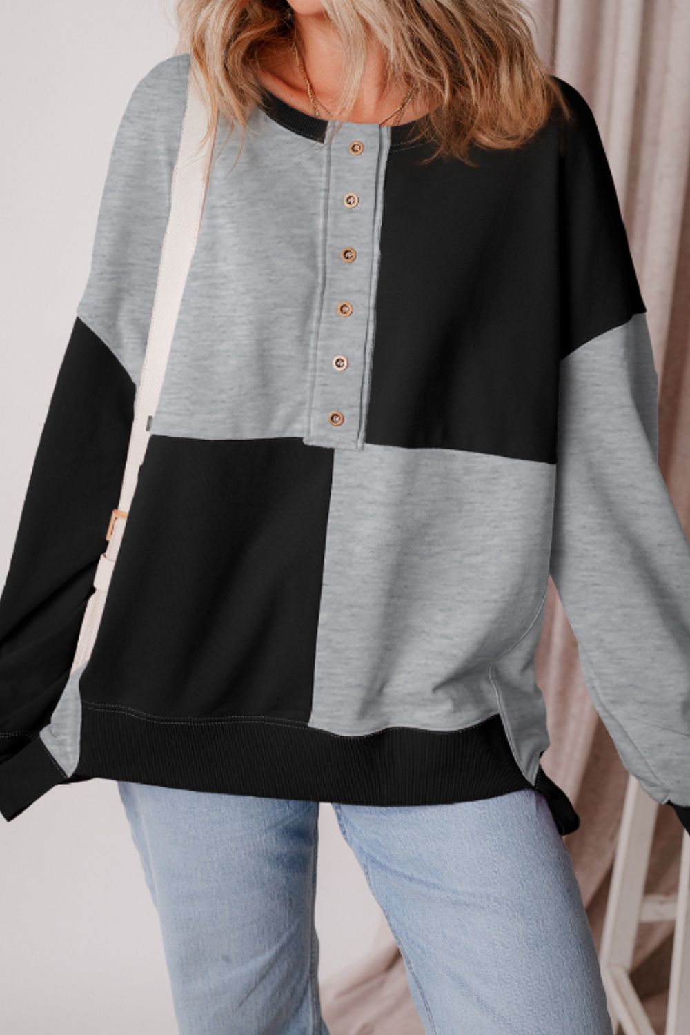 Sweatshirt mit Farbblock und halblangem Knopf