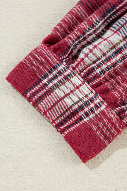 Karierte Jeansjacke mit offenem Saum und Kordelzug