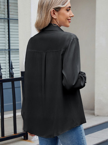 Einfarbiges Langarmhemd mit Kragen