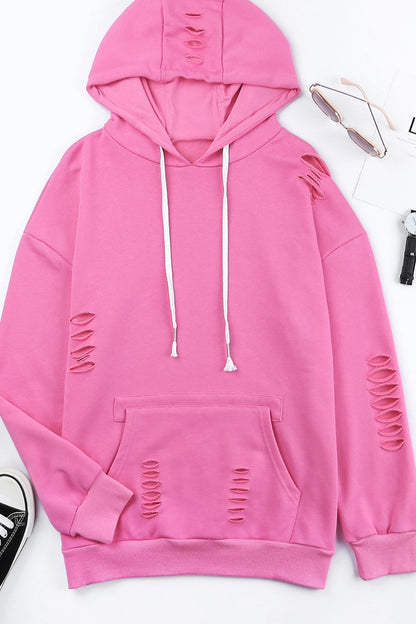 Kapuzenpullover mit Kordelzug und langen Ärmeln im Used-Look