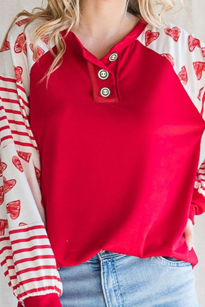 T-Shirt mit Rundhalsausschnitt und langen Ärmeln und Herz-Print