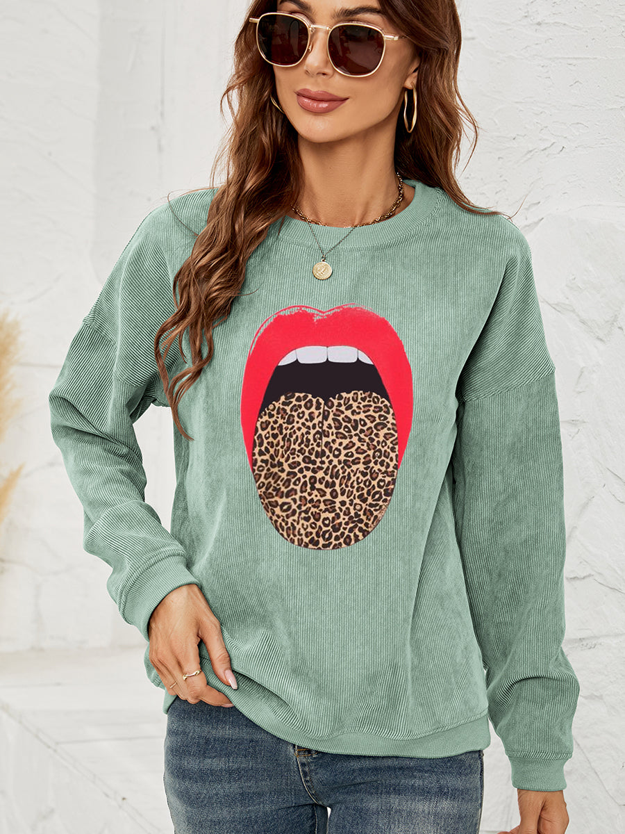 Sweatshirt mit Rundhalsausschnitt und überschnittener Schulterpartie und MAMA-Grafik