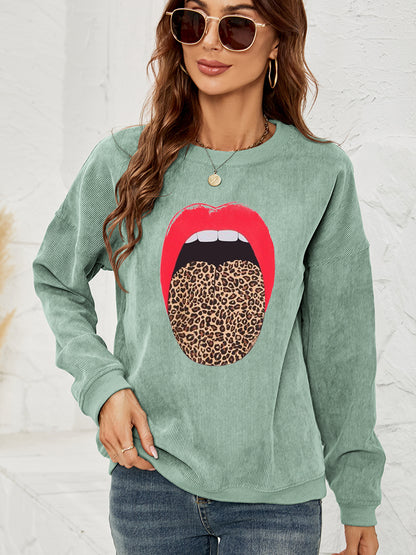 Sweatshirt mit Rundhalsausschnitt und überschnittener Schulterpartie und MAMA-Grafik