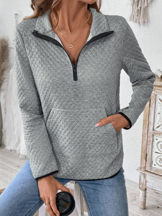 Perfee Texture – Langärmliges Sweatshirt mit halbem Reißverschluss