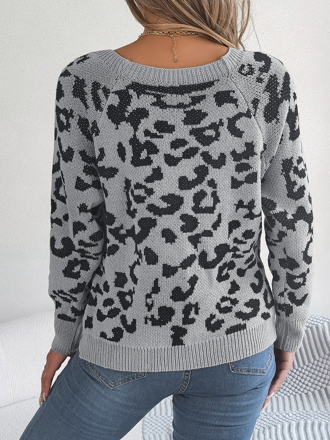 Pullover mit Leopardenmuster und quadratischem Ausschnitt