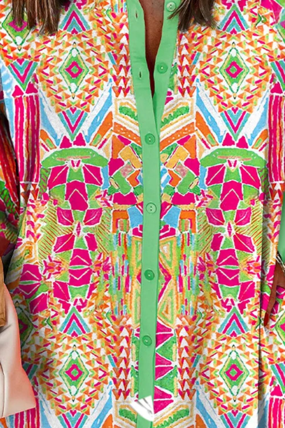Bedrucktes, langärmliges Hemdblusenkleid mit Knopfleiste