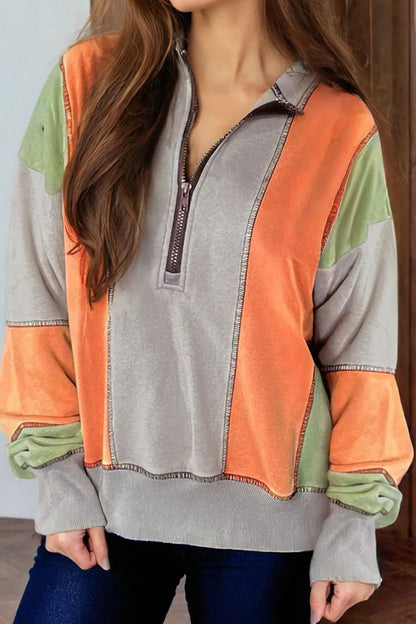 Langarm-Sweatshirt mit sichtbaren Nähten und Farbblockdesign in voller Größe