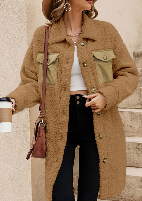 Lange Teddyjacke mit Kragen und langen Ärmeln