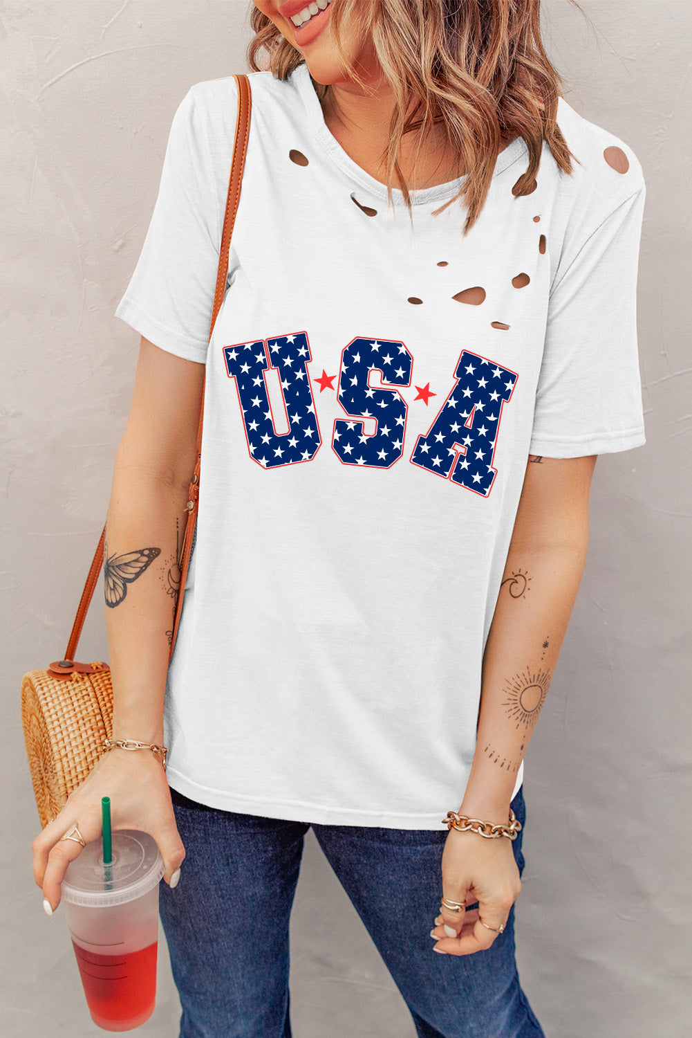 USA T-Shirt mit Rundhalsausschnitt und kurzen Ärmeln