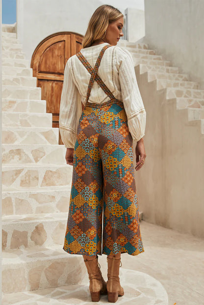 Overall mit weitem Bein und Blumenmuster und überkreuzten Trägern